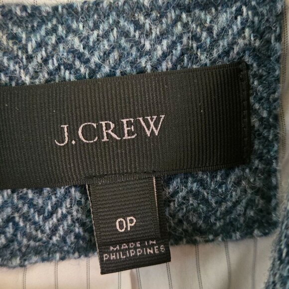 J.Crew Campbell Blue Herringbone Tweed Moon Wool Blazer Gold Button Size 0p - Picture 11 of 12